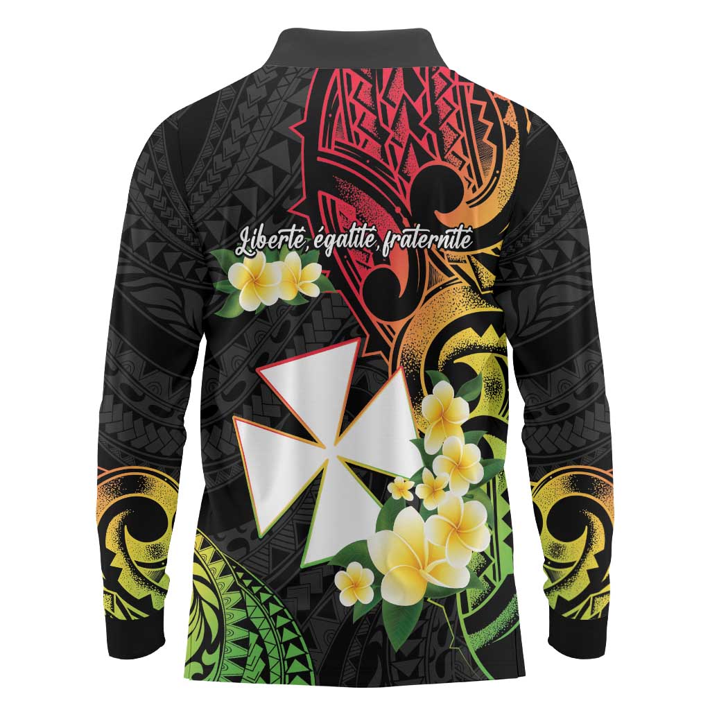 Wallis and Futuna Victory Day Long Sleeve Polo Shirt Liberty Equality Fraternity Polynesian Plumeria LT14 - Polynesian Pride
