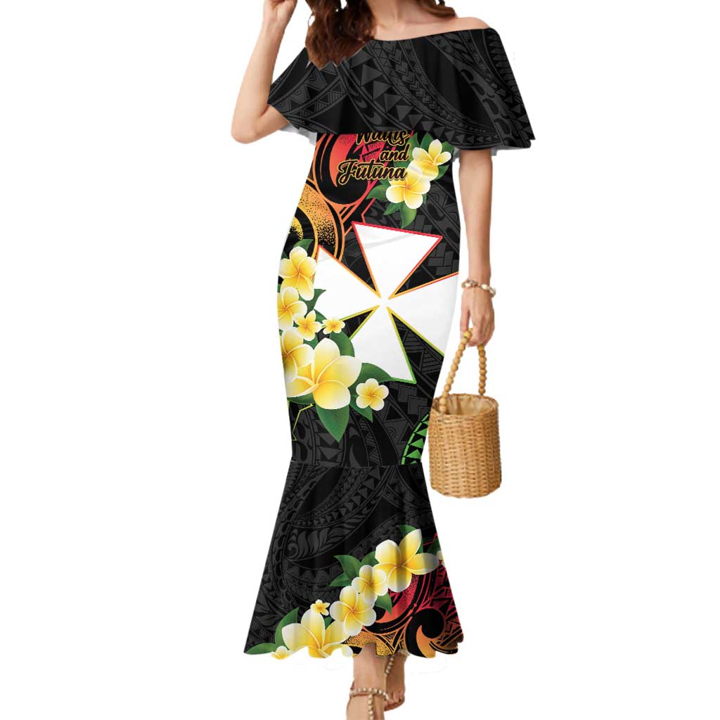 Wallis and Futuna Victory Day Mermaid Dress Liberty Equality Fraternity Polynesian Plumeria LT14 Women Black - Polynesian Pride