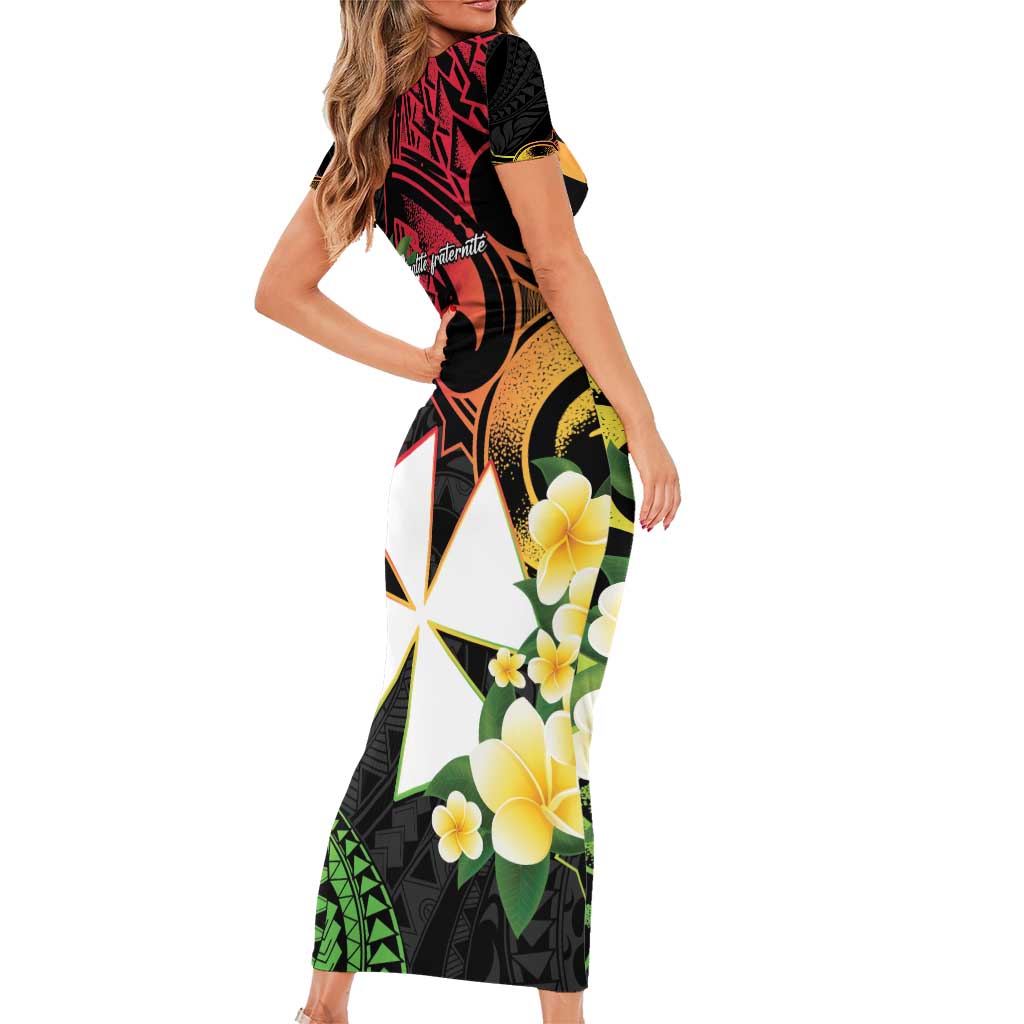 Wallis and Futuna Victory Day Short Sleeve Bodycon Dress Liberty Equality Fraternity Polynesian Plumeria LT14 - Polynesian Pride