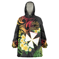 Wallis and Futuna Victory Day Wearable Blanket Hoodie Liberty Equality Fraternity Polynesian Plumeria LT14 One Size Black - Polynesian Pride