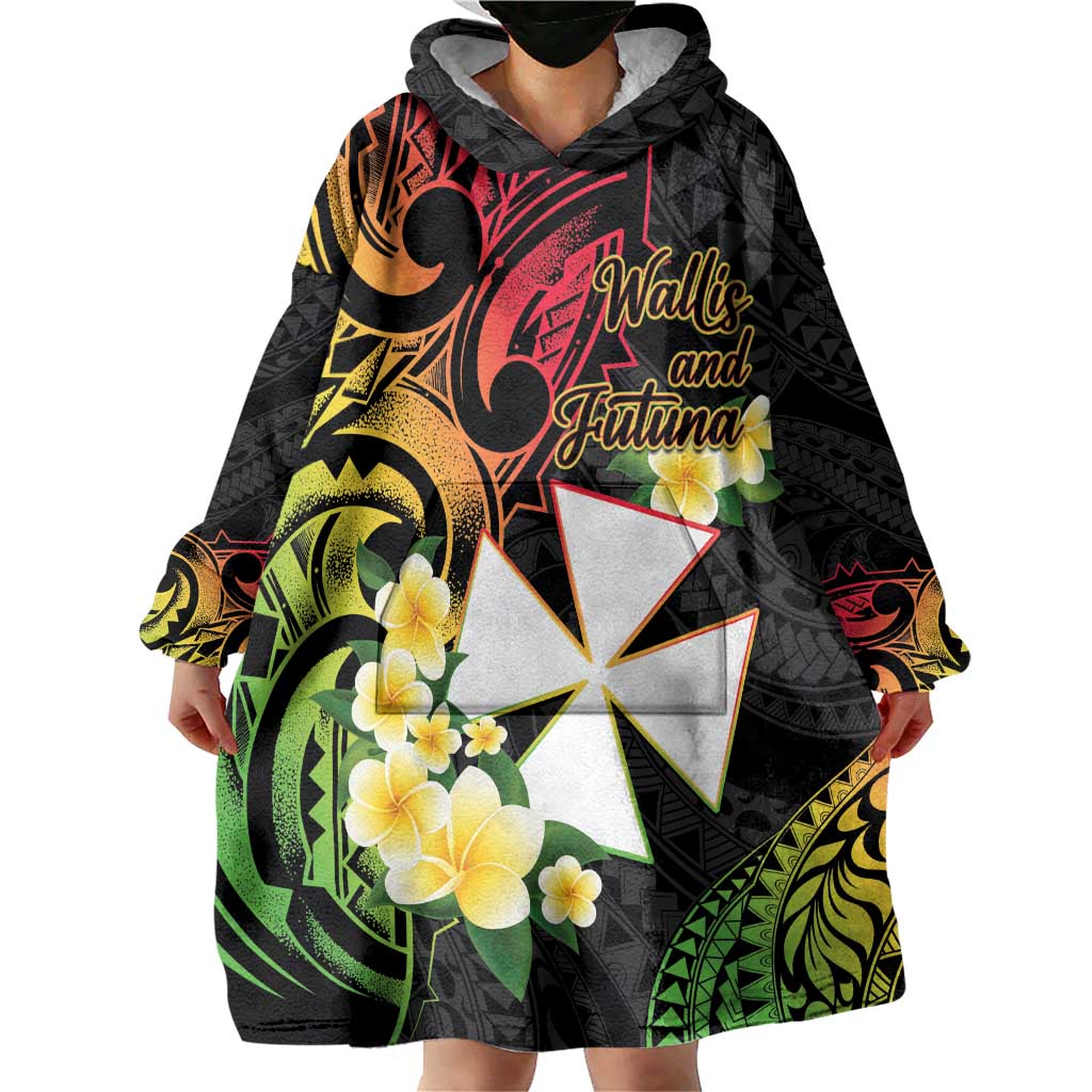 Wallis and Futuna Victory Day Wearable Blanket Hoodie Liberty Equality Fraternity Polynesian Plumeria LT14 - Polynesian Pride