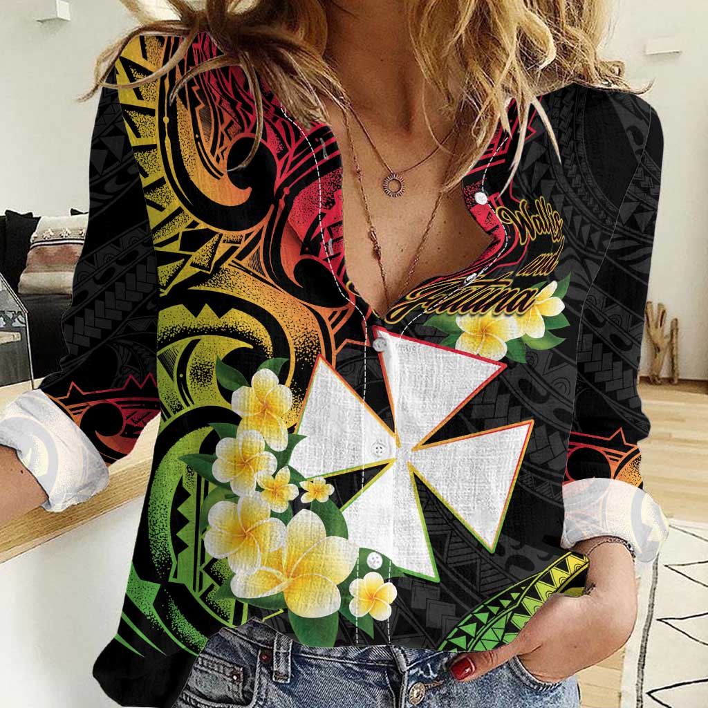 Wallis and Futuna Victory Day Women Casual Shirt Liberty Equality Fraternity Polynesian Plumeria LT14 Female Black - Polynesian Pride