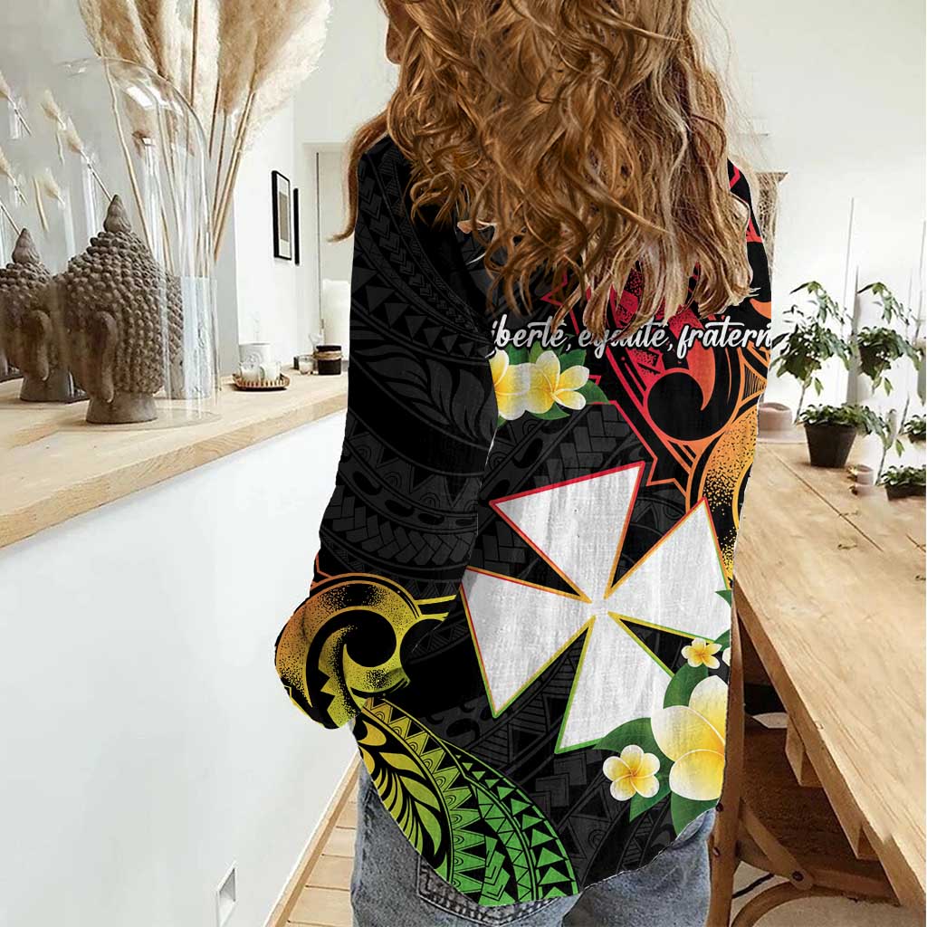 Wallis and Futuna Victory Day Women Casual Shirt Liberty Equality Fraternity Polynesian Plumeria LT14 - Polynesian Pride