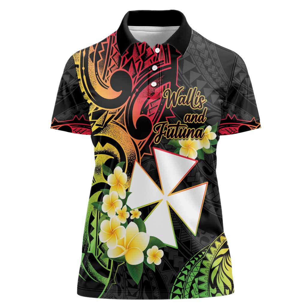 Wallis and Futuna Victory Day Women Polo Shirt Liberty Equality Fraternity Polynesian Plumeria LT14 Female Black - Polynesian Pride
