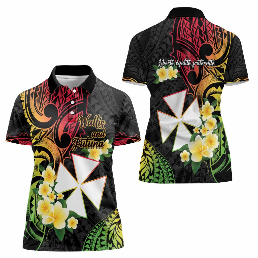 Wallis and Futuna Victory Day Women Polo Shirt Liberty Equality Fraternity Polynesian Plumeria LT14 - Polynesian Pride