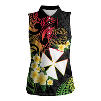 Wallis and Futuna Victory Day Women Sleeveless Polo Shirt Liberty Equality Fraternity Polynesian Plumeria LT14 Female Black - Polynesian Pride