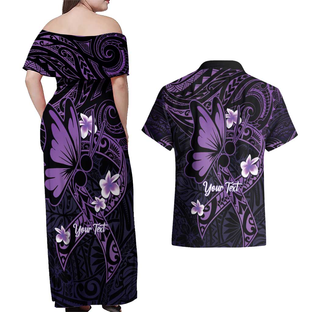 Personalised Fibromyalgia Awareness Month Couples Matching Off Shoulder Maxi Dress and Hawaiian Shirt Fibro Warrior Strength In Every Struggle LT14 - Polynesian Pride