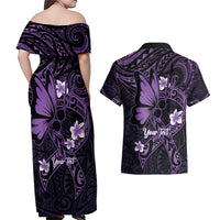 Personalised Fibromyalgia Awareness Month Couples Matching Off Shoulder Maxi Dress and Hawaiian Shirt Fibro Warrior Strength In Every Struggle LT14 - Polynesian Pride