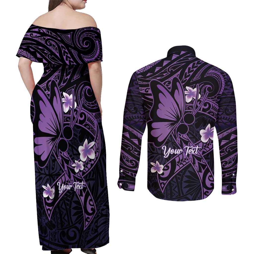 Personalised Fibromyalgia Awareness Month Couples Matching Off Shoulder Maxi Dress and Long Sleeve Button Shirt Fibro Warrior Strength In Every Struggle