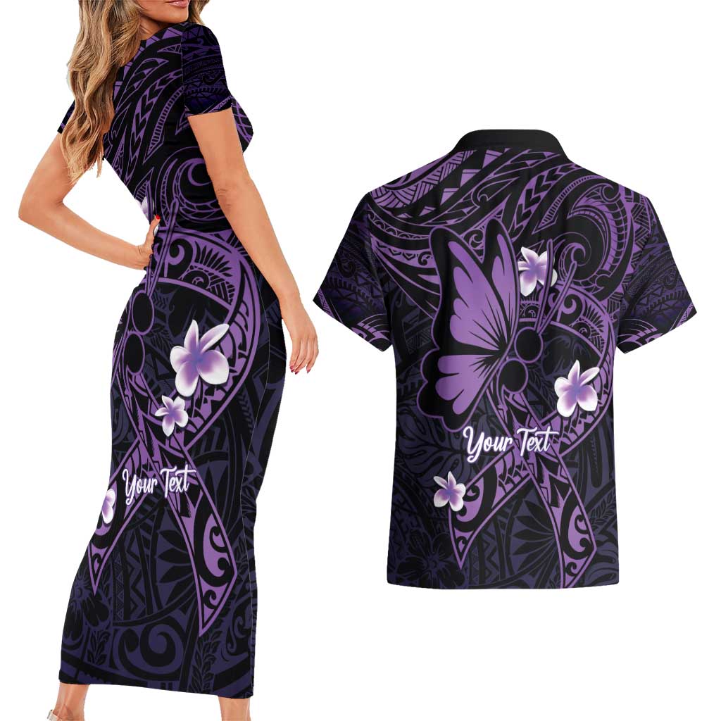 Personalised Fibromyalgia Awareness Month Couples Matching Short Sleeve Bodycon Dress and Hawaiian Shirt Fibro Warrior Strength In Every Struggle LT14 - Polynesian Pride