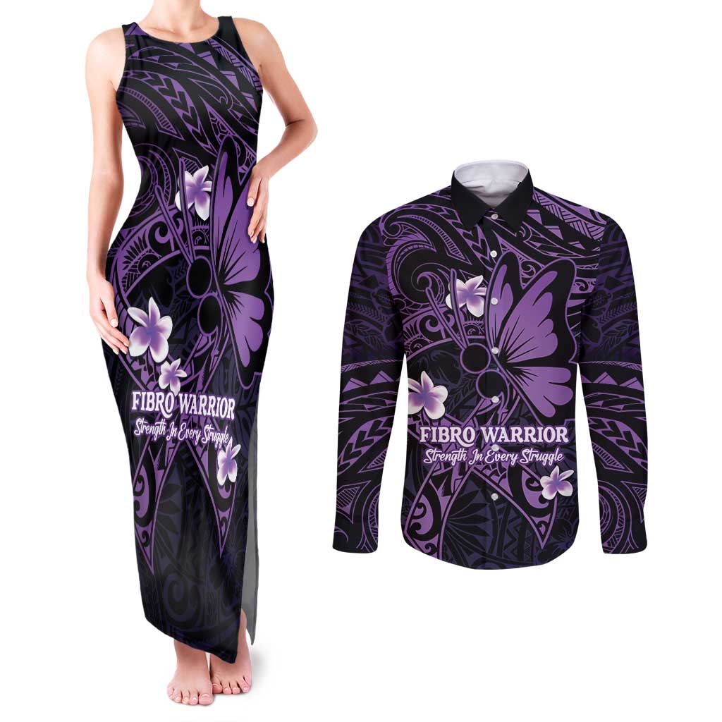 Personalised Fibromyalgia Awareness Month Couples Matching Tank Maxi Dress and Long Sleeve Button Shirt Fibro Warrior Strength In Every Struggle