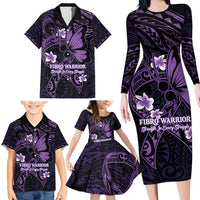 Personalised Fibromyalgia Awareness Month Family Matching Long Sleeve Bodycon Dress and Hawaiian Shirt Fibro Warrior Strength In Every Struggle LT14 - Polynesian Pride