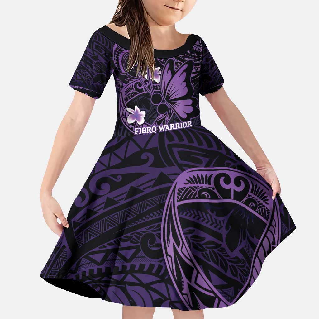Personalised Fibromyalgia Awareness Month Family Matching Mermaid Dress and Hawaiian Shirt Fibro Warrior Strength In Every Struggle LT14 Daughter's Dress Purple - Polynesian Pride