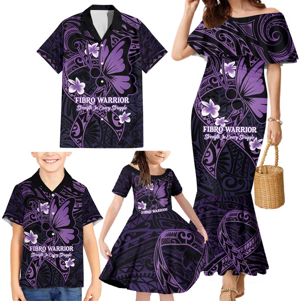 Personalised Fibromyalgia Awareness Month Family Matching Mermaid Dress and Hawaiian Shirt Fibro Warrior Strength In Every Struggle LT14 - Polynesian Pride
