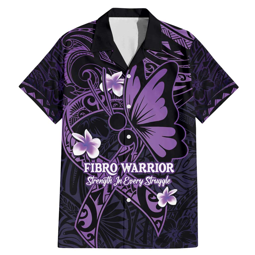 Personalised Fibromyalgia Awareness Month Family Matching Mermaid Dress and Hawaiian Shirt Fibro Warrior Strength In Every Struggle LT14 Dad's Shirt - Short Sleeve Purple - Polynesian Pride