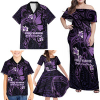 Personalised Fibromyalgia Awareness Month Family Matching Off Shoulder Maxi Dress and Hawaiian Shirt Fibro Warrior Strength In Every Struggle LT14 - Polynesian Pride