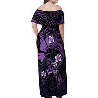 Personalised Fibromyalgia Awareness Month Family Matching Off Shoulder Maxi Dress and Hawaiian Shirt Fibro Warrior Strength In Every Struggle LT14 - Polynesian Pride