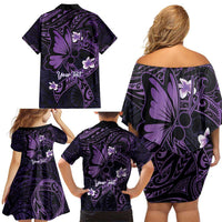 Personalised Fibromyalgia Awareness Month Family Matching Off Shoulder Short Dress and Hawaiian Shirt Fibro Warrior Strength In Every Struggle LT14 - Polynesian Pride