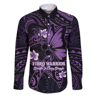 Personalised Fibromyalgia Awareness Month Family Matching Off Shoulder Short Dress and Hawaiian Shirt Fibro Warrior Strength In Every Struggle LT14 Dad's Shirt - Long Sleeve Purple - Polynesian Pride