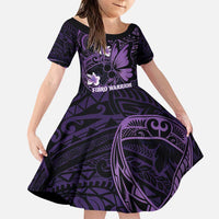 Personalised Fibromyalgia Awareness Month Family Matching Puletasi and Hawaiian Shirt Fibro Warrior Strength In Every Struggle LT14 Daughter's Dress Purple - Polynesian Pride