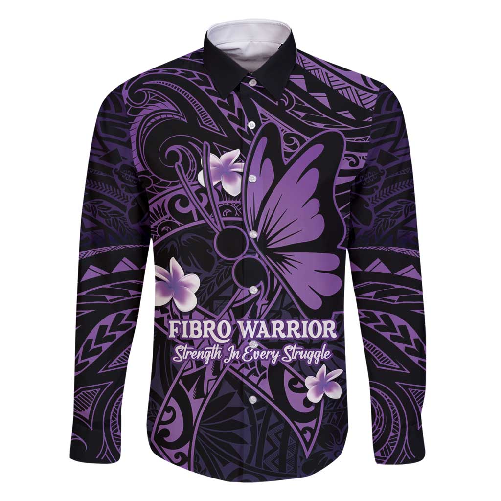 Personalised Fibromyalgia Awareness Month Family Matching Summer Maxi Dress and Hawaiian Shirt Fibro Warrior Strength In Every Struggle LT14 Dad's Shirt - Long Sleeve Purple - Polynesian Pride