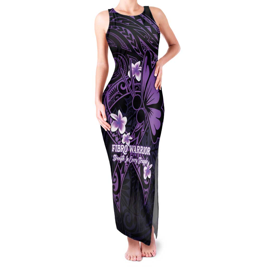 Personalised Fibromyalgia Awareness Month Family Matching Tank Maxi Dress and Hawaiian Shirt Fibro Warrior Strength In Every Struggle LT14 Mom's Dress Purple - Polynesian Pride