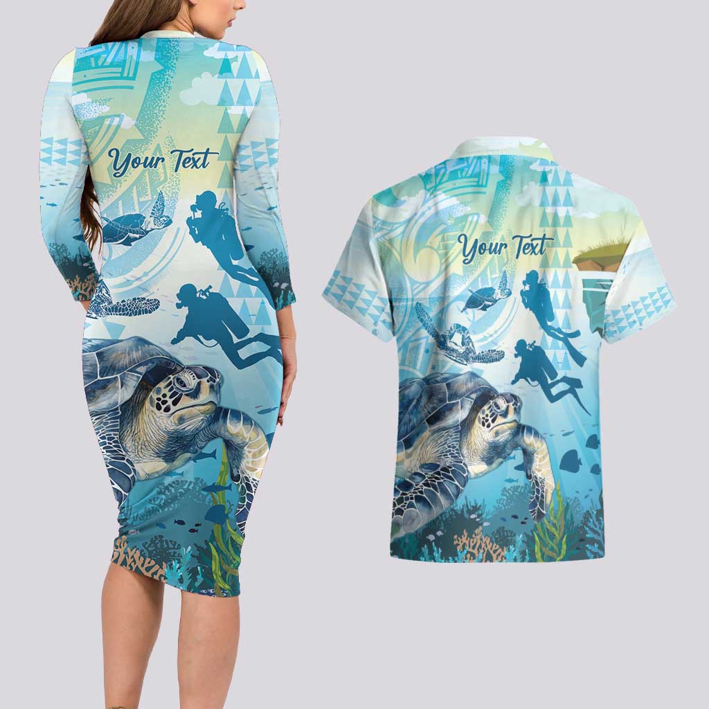 Personalized Snorkeling Hawaii Couples Matching Long Sleeve Bodycon Dress and Hawaiian Shirt Ocean Lover Hawaiian Kakau Honu Turtle LT14 - Polynesian Pride