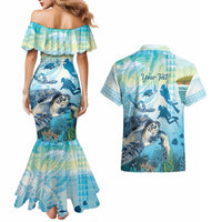 Personalized Snorkeling Hawaii Couples Matching Mermaid Dress and Hawaiian Shirt Ocean Lover Hawaiian Kakau Honu Turtle LT14 - Polynesian Pride