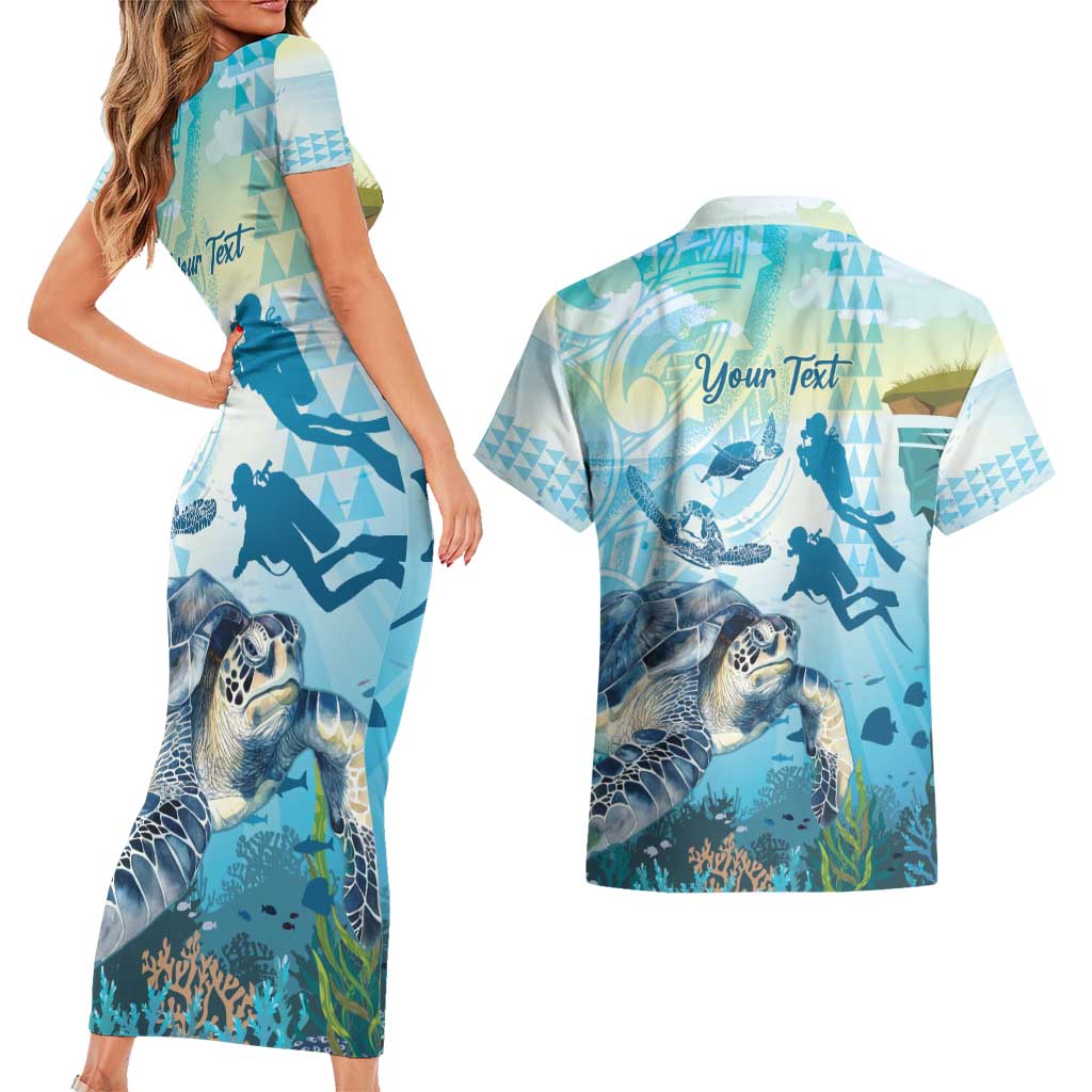 Personalized Snorkeling Hawaii Couples Matching Short Sleeve Bodycon Dress and Hawaiian Shirt Ocean Lover Hawaiian Kakau Honu Turtle LT14 - Polynesian Pride