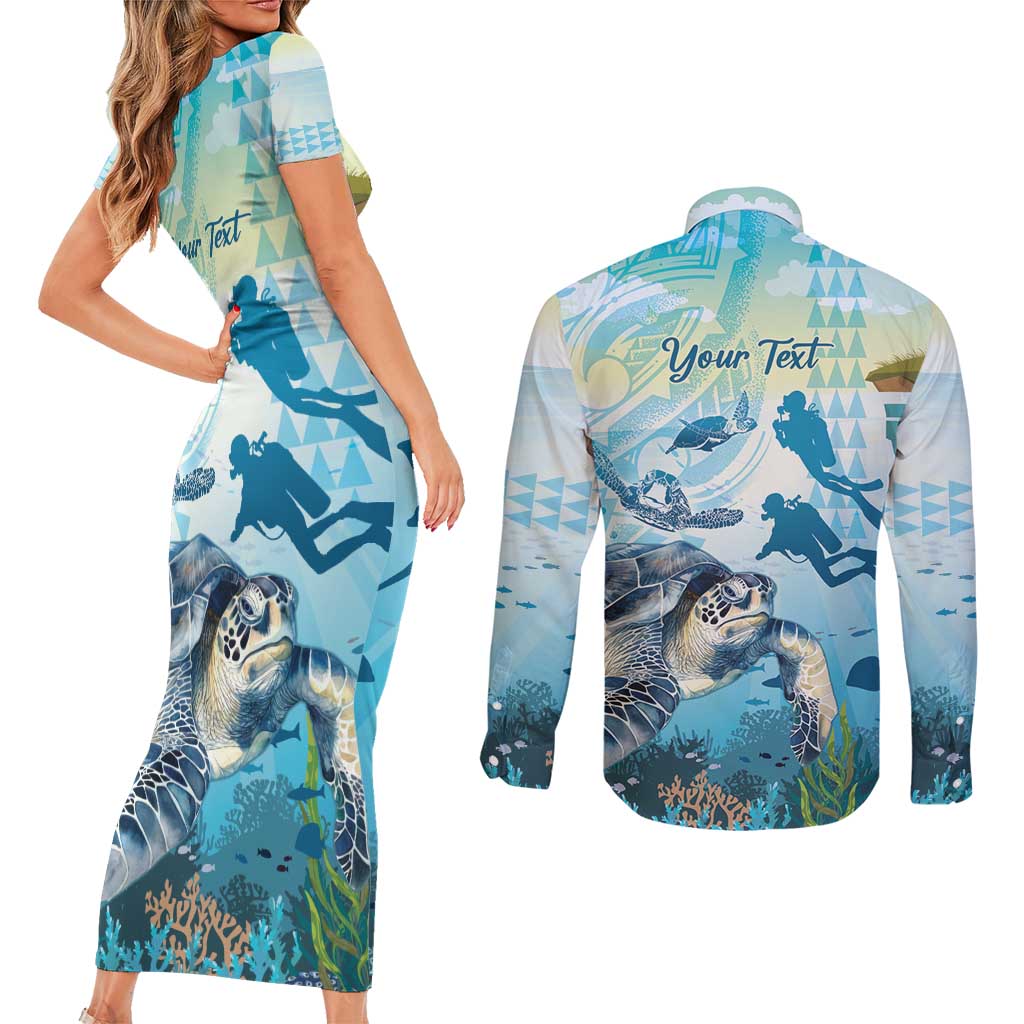 Personalized Snorkeling Hawaii Couples Matching Short Sleeve Bodycon Dress and Long Sleeve Button Shirt Ocean Lover Hawaiian Kakau Honu Turtle LT14 - Polynesian Pride