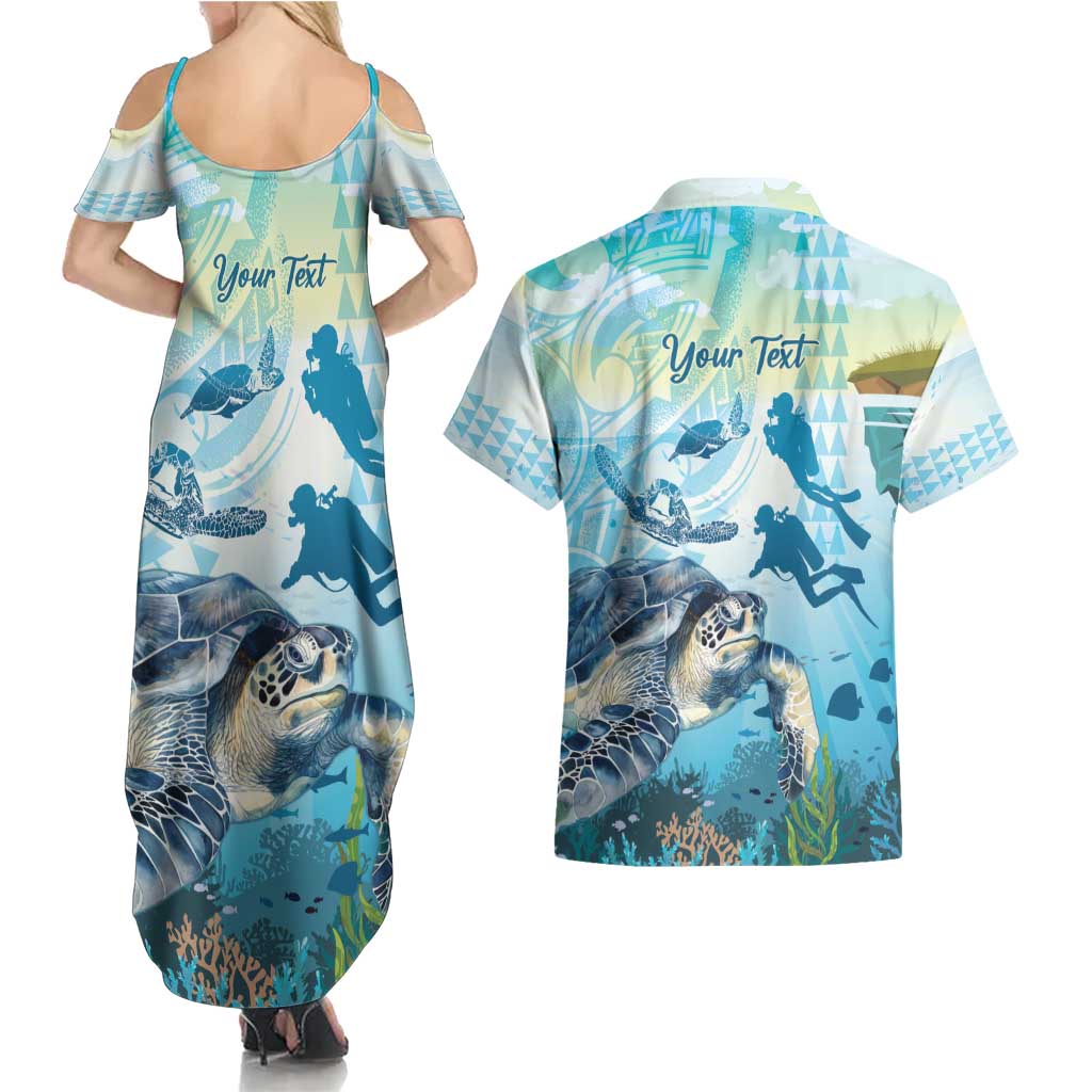 Personalized Snorkeling Hawaii Couples Matching Summer Maxi Dress and Hawaiian Shirt Ocean Lover Hawaiian Kakau Honu Turtle LT14 - Polynesian Pride
