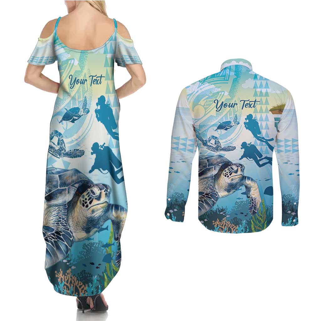 Personalized Snorkeling Hawaii Couples Matching Summer Maxi Dress and Long Sleeve Button Shirt Ocean Lover Hawaiian Kakau Honu Turtle LT14 - Polynesian Pride
