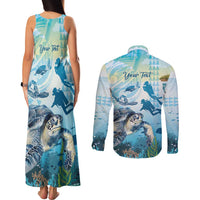 Personalized Snorkeling Hawaii Couples Matching Tank Maxi Dress and Long Sleeve Button Shirt Ocean Lover Hawaiian Kakau Honu Turtle LT14 - Polynesian Pride