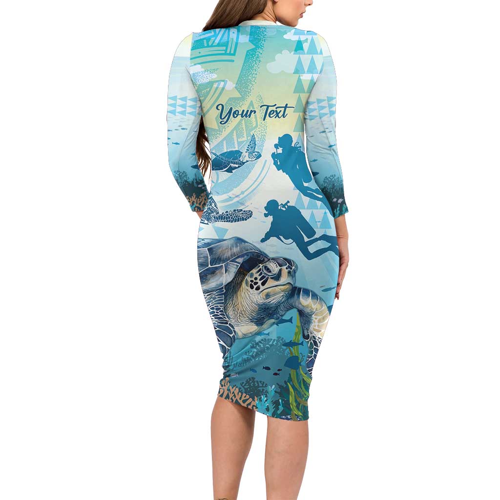 Personalized Snorkeling Hawaii Family Matching Long Sleeve Bodycon Dress and Hawaiian Shirt Ocean Lover Hawaiian Kakau Honu Turtle LT14 - Polynesian Pride