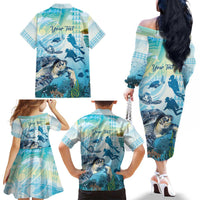 Personalized Snorkeling Hawaii Family Matching Off The Shoulder Long Sleeve Dress and Hawaiian Shirt Ocean Lover Hawaiian Kakau Honu Turtle LT14 - Polynesian Pride