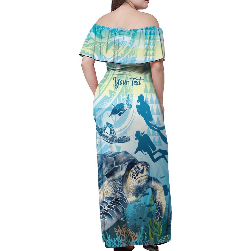 Personalized Snorkeling Hawaii Family Matching Off Shoulder Maxi Dress and Hawaiian Shirt Ocean Lover Hawaiian Kakau Honu Turtle LT14 - Polynesian Pride
