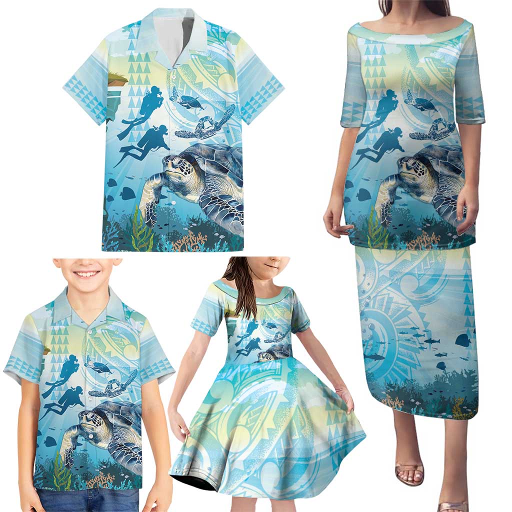 Personalized Snorkeling Hawaii Family Matching Puletasi and Hawaiian Shirt Ocean Lover Hawaiian Kakau Honu Turtle LT14 - Polynesian Pride