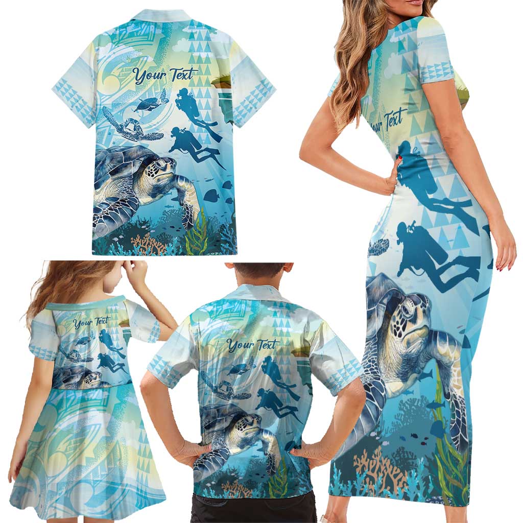 Personalized Snorkeling Hawaii Family Matching Short Sleeve Bodycon Dress and Hawaiian Shirt Ocean Lover Hawaiian Kakau Honu Turtle LT14 - Polynesian Pride