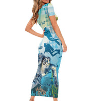 Personalized Snorkeling Hawaii Family Matching Short Sleeve Bodycon Dress and Hawaiian Shirt Ocean Lover Hawaiian Kakau Honu Turtle LT14 - Polynesian Pride