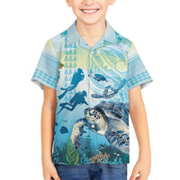 Personalized Snorkeling Hawaii Family Matching Summer Maxi Dress and Hawaiian Shirt Ocean Lover Hawaiian Kakau Honu Turtle LT14 Son's Shirt Cyan - Polynesian Pride