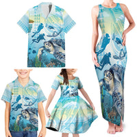 Personalized Snorkeling Hawaii Family Matching Tank Maxi Dress and Hawaiian Shirt Ocean Lover Hawaiian Kakau Honu Turtle LT14 - Polynesian Pride