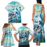 Personalized Snorkeling Hawaii Family Matching Tank Maxi Dress and Hawaiian Shirt Ocean Lover Hawaiian Kakau Honu Turtle LT14 - Polynesian Pride