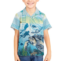 Personalized Snorkeling Hawaii Kid Hawaiian Shirt Ocean Lover Hawaiian Kakau Honu Turtle LT14 Kid Cyan - Polynesian Pride