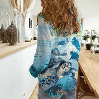 Personalized Snorkeling Hawaii Women Casual Shirt Ocean Lover Hawaiian Kakau Honu Turtle