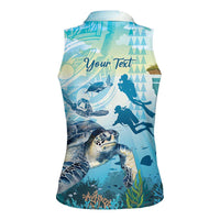Personalized Snorkeling Hawaii Women Sleeveless Polo Shirt Ocean Lover Hawaiian Kakau Honu Turtle LT14 - Polynesian Pride