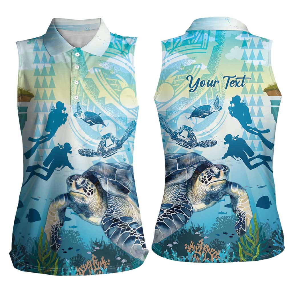 Personalized Snorkeling Hawaii Women Sleeveless Polo Shirt Ocean Lover Hawaiian Kakau Honu Turtle LT14 - Polynesian Pride
