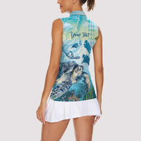 Personalized Snorkeling Hawaii Women Sleeveless Polo Shirt Ocean Lover Hawaiian Kakau Honu Turtle LT14 - Polynesian Pride