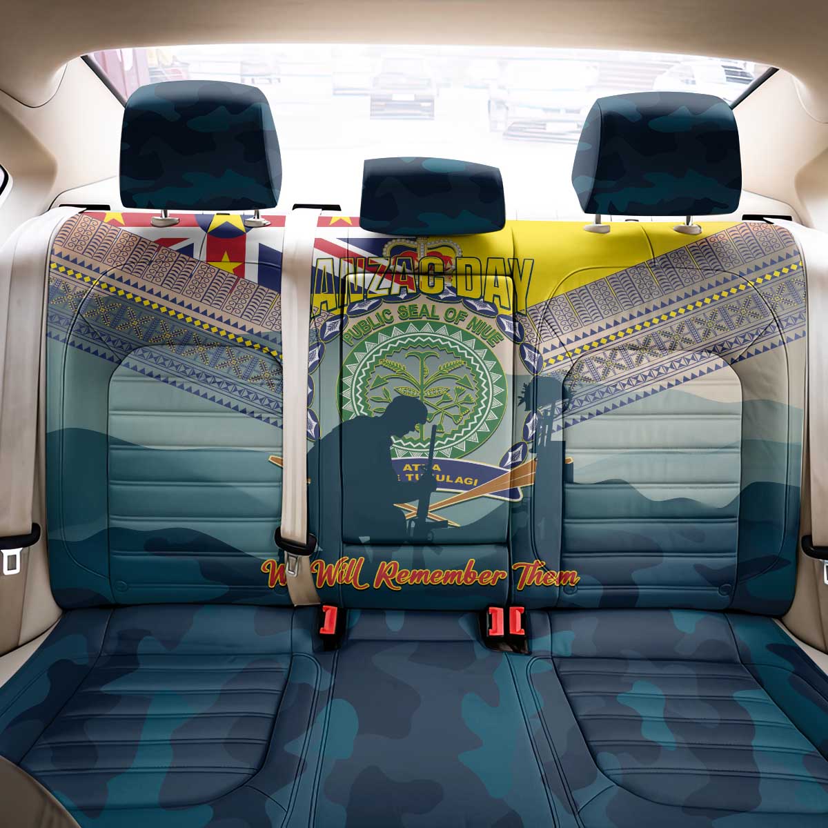 Niue ANZAC Day Back Car Seat Cover We Will Remember Them Camouflage Style LT14 - Polynesian Pride