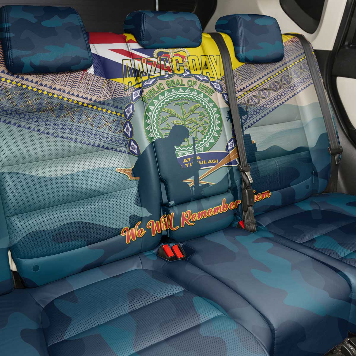 Niue ANZAC Day Back Car Seat Cover We Will Remember Them Camouflage Style LT14 - Polynesian Pride
