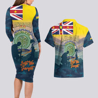 Niue ANZAC Day Couples Matching Long Sleeve Bodycon Dress and Hawaiian Shirt We Will Remember Them Camouflage Style LT14 - Polynesian Pride